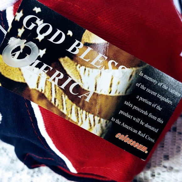 VINTAGE WITH TAGS GOD BLESS AMERICA USA AMERICAN FLAG 9/11 HAT COLOSSEUM OSFA - Picture 4 of 11